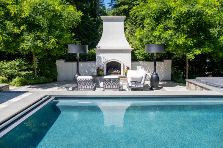 Stucco Fireplace and White Brick Walls
