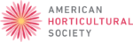 American Horticultural Society logo with pink sunburst flower emblem for gardening